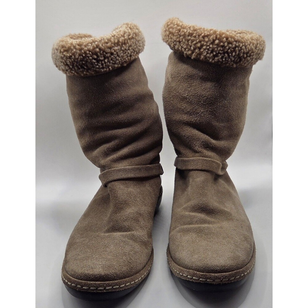 Stuart Weitzman Boots Brown Suede Slouch Faux Fur Cuff Winter MidCalf Women 8.5